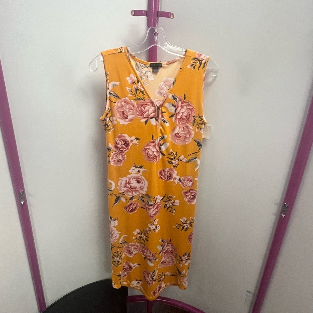 Floral V-Neck Midi Dress in Mustard Yellow